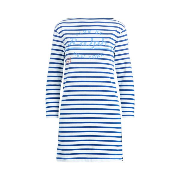 Deckwash White/Sapphire Striped Boatneck Dress Polo Ralph Lauren 2