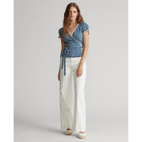 Blue/White Floral Floral Wrap Blouse Polo Ralph Lauren 3