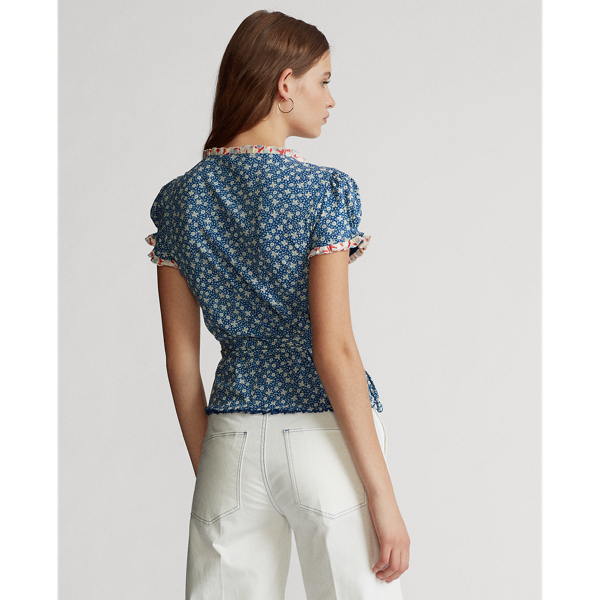 Blue/White Floral Floral Wrap Blouse Polo Ralph Lauren 4