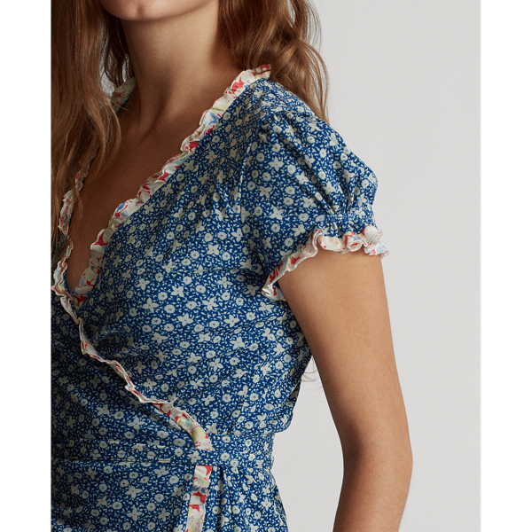 Blue/White Floral Floral Wrap Blouse Polo Ralph Lauren 5