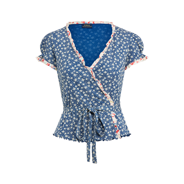 Blue/White Floral Floral Wrap Blouse Polo Ralph Lauren 2