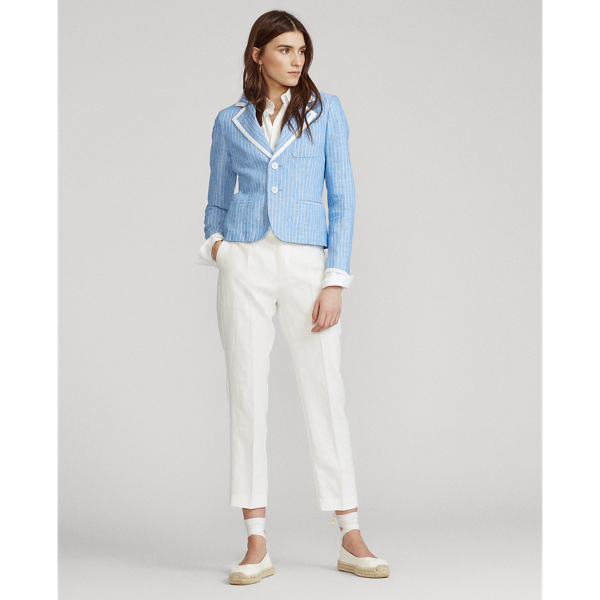 Blue/White Stripe Linen Two-Button Blazer Polo Ralph Lauren 3