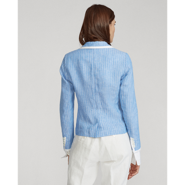 Blue/White Stripe Linen Two-Button Blazer Polo Ralph Lauren 4