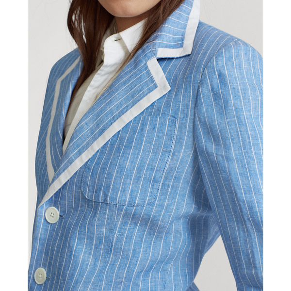 Blue/White Stripe Linen Two-Button Blazer Polo Ralph Lauren 5
