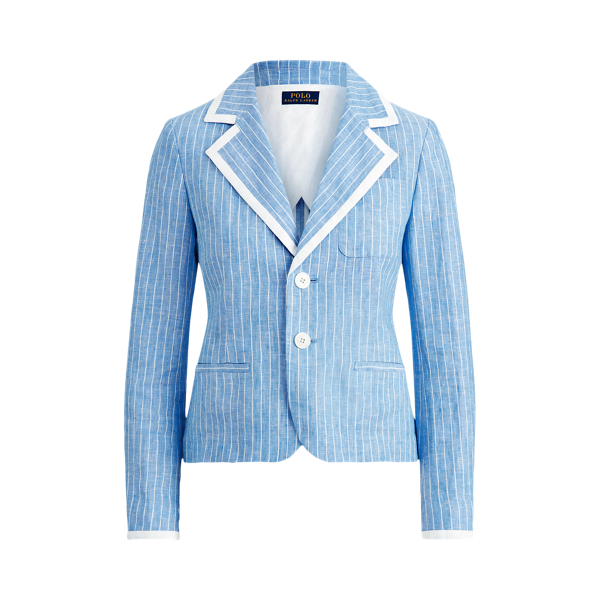 Blue/White Stripe Linen Two-Button Blazer Polo Ralph Lauren 2