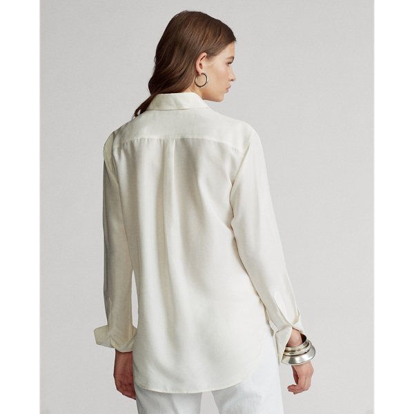Trophy Cream Silk Broadcloth Shirt Polo Ralph Lauren 4