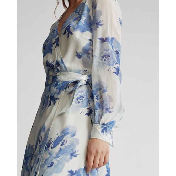 Painted Blossom Floral Georgette Wrap Dress Polo Ralph Lauren 4