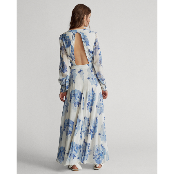 Painted Blossom Floral Georgette Wrap Dress Polo Ralph Lauren 5