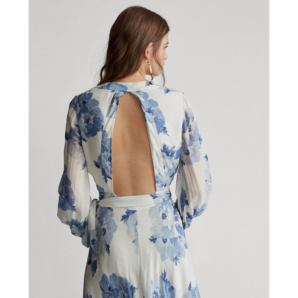 Painted Blossom Floral Georgette Wrap Dress Polo Ralph Lauren 6