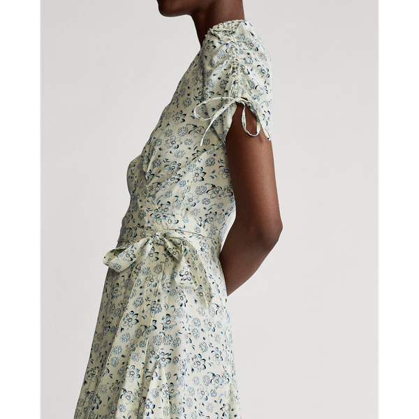 White/Blue Floral Floral-Print Wrap Dress Polo Ralph Lauren 5