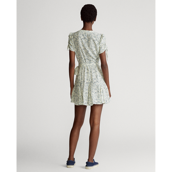 White/Blue Floral Floral-Print Wrap Dress Polo Ralph Lauren 6
