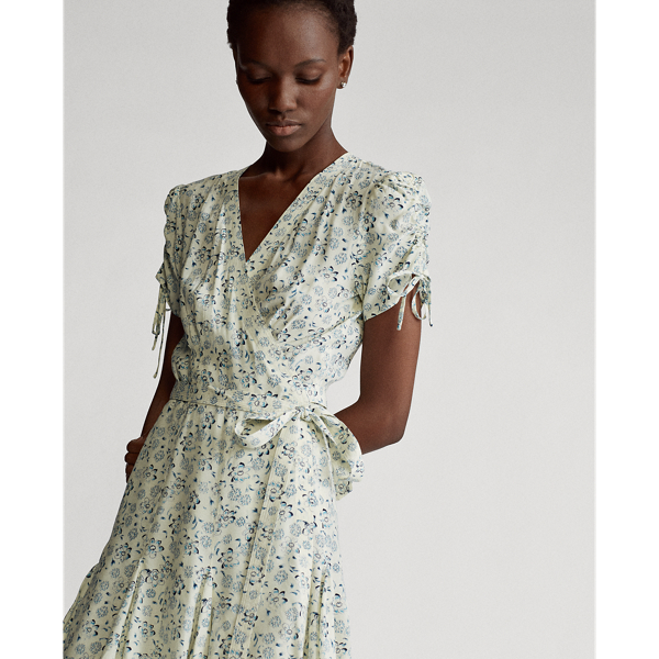 White/Blue Floral Floral-Print Wrap Dress Polo Ralph Lauren 7