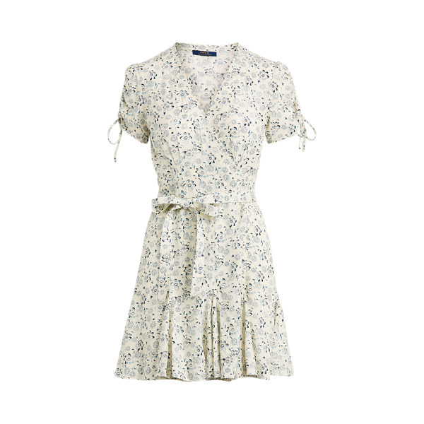 White/Blue Floral Floral-Print Wrap Dress Polo Ralph Lauren 2