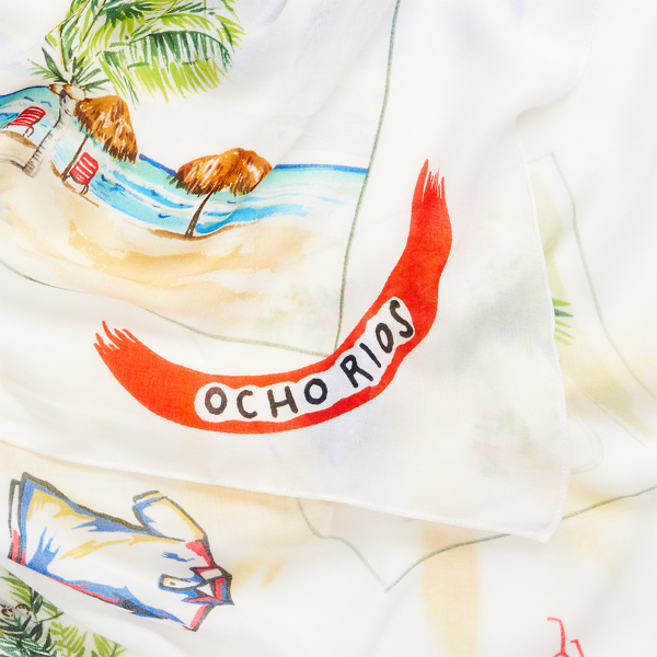 White Multi Jamaica-Print Wrap Scarf Polo Ralph Lauren 3