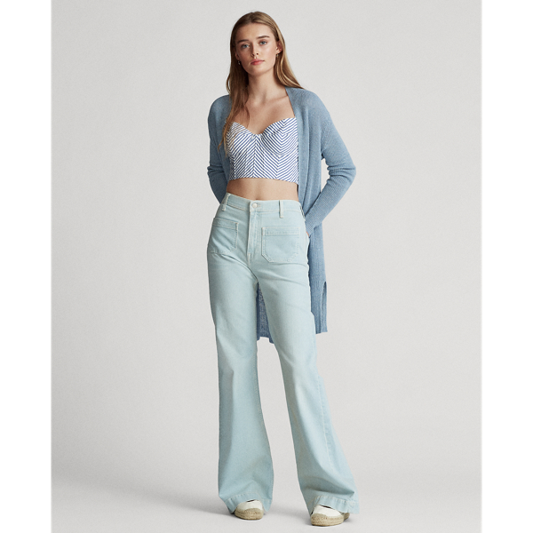 Ribbed Linen Cardigan Polo Ralph Lauren em Chambray 3