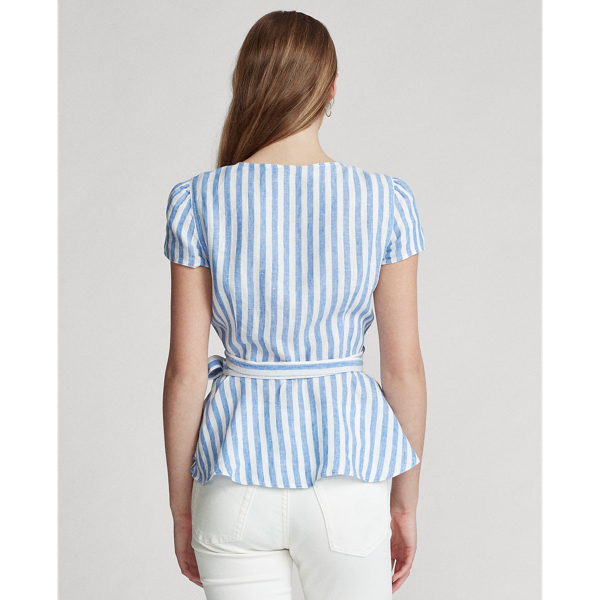 Blue/White Striped Linen Wrap Blouse Polo Ralph Lauren 4