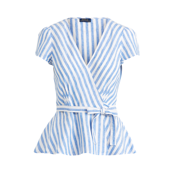 Blue/White Striped Linen Wrap Blouse Polo Ralph Lauren 2