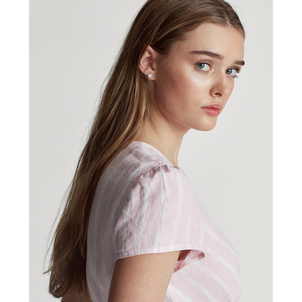 Carmel Pink/White Striped Linen Wrap Blouse Polo Ralph Lauren 4