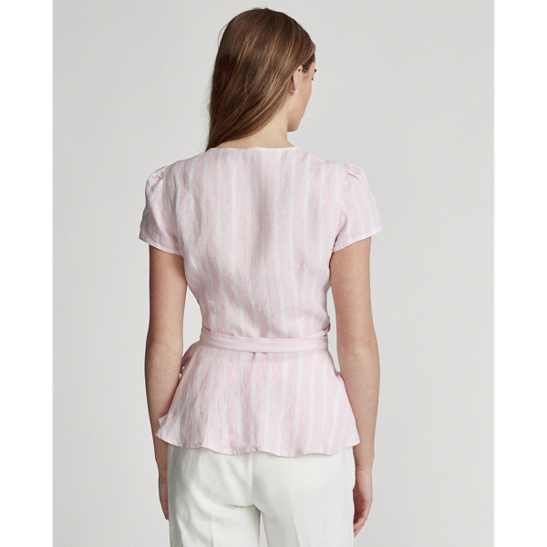 Carmel Pink/White Striped Linen Wrap Blouse Polo Ralph Lauren 5