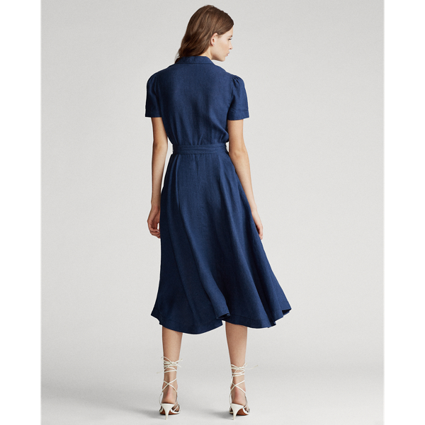 Newport Navy Belted Linen Dress Polo Ralph Lauren 6