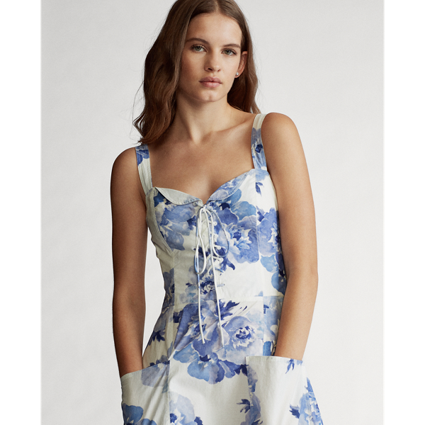 Painted Blossom Lace-Up Cotton Dress Polo Ralph Lauren 4