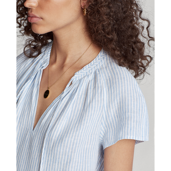 Blue/White Striped Linen Necktie Blouse Polo Ralph Lauren 5