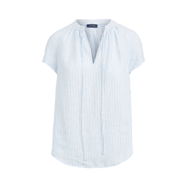 Blue/White Striped Linen Necktie Blouse Polo Ralph Lauren 2