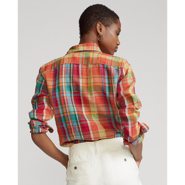 Orange/Teal Linen Madras Shirt Polo Ralph Lauren 4