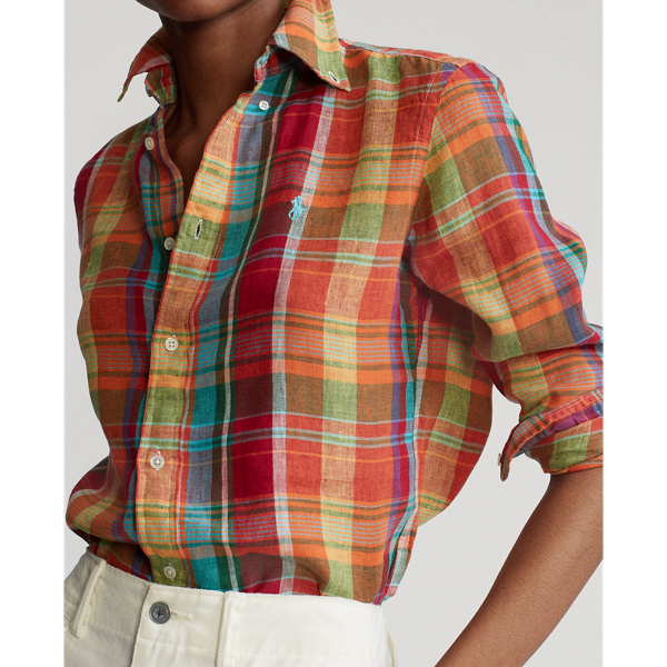 Orange/Teal Linen Madras Shirt Polo Ralph Lauren 5