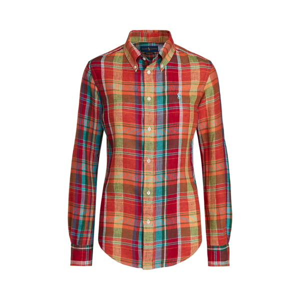 Orange/Teal Linen Madras Shirt Polo Ralph Lauren 2
