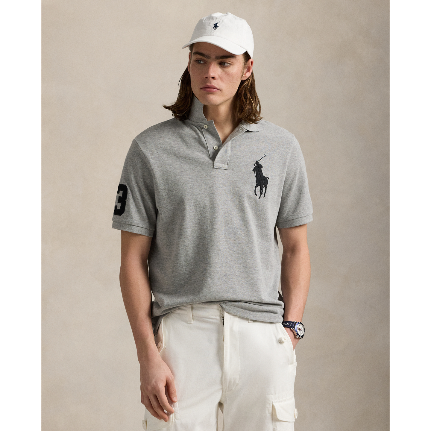 Мужское поло Ralph Lauren Big Pony Mesh Polo - All Fits, цвет: Меланжевый — фото 4