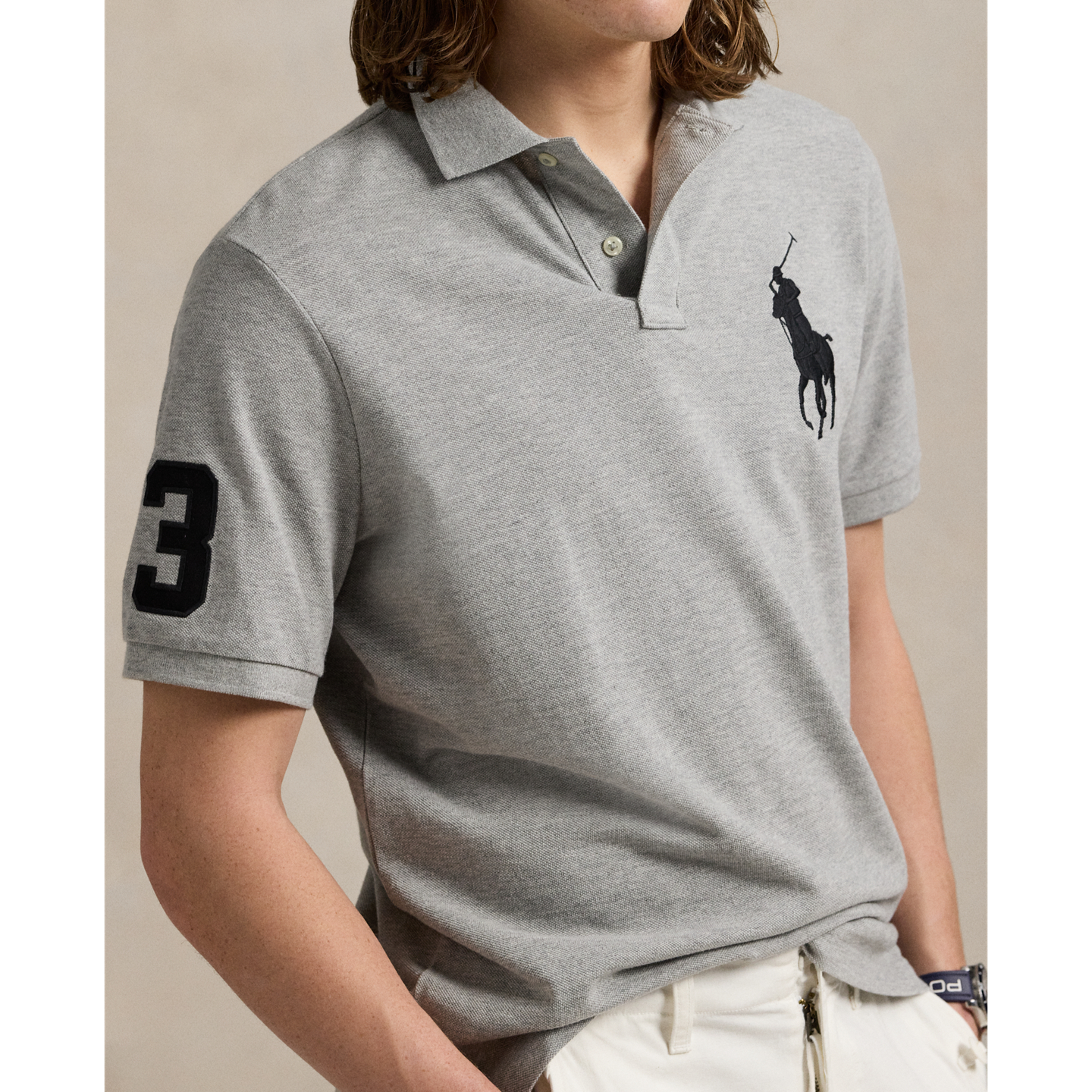 Мужское поло Ralph Lauren Big Pony Mesh Polo - All Fits, цвет: Меланжевый — фото 3