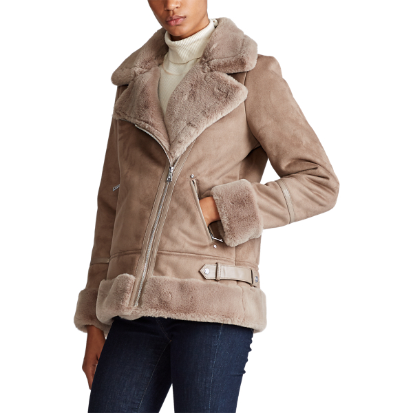 Faux Fur Moto Jacket for Women Ralph Lauren DZ