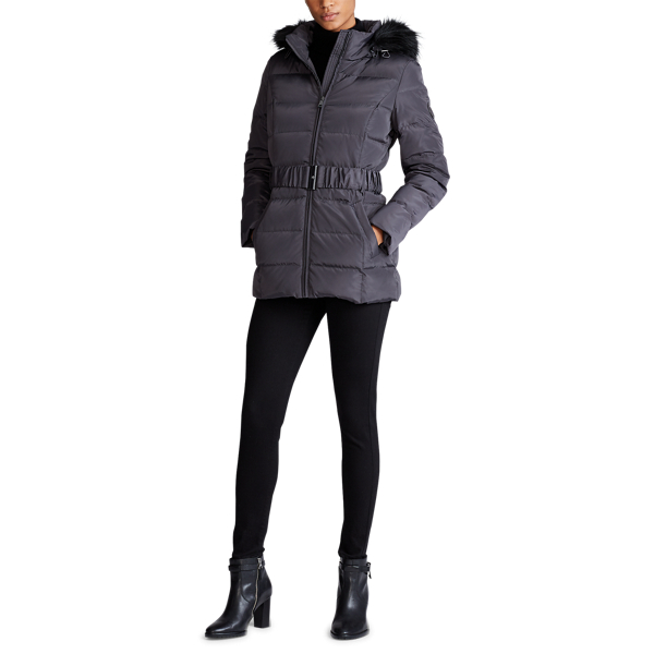 Gunmetal Belted Puffer Coat Lauren 2