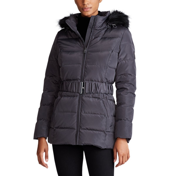 Gunmetal Belted Puffer Coat Lauren 3