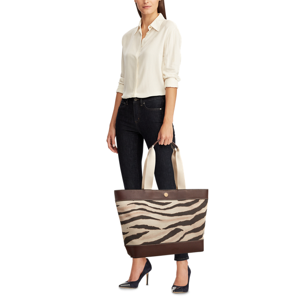 Zebra Print Canvas Medium Tote Lauren 6