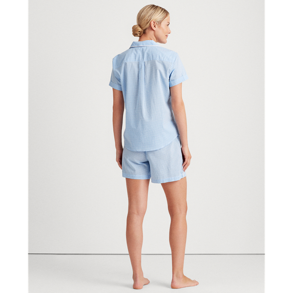 Blue Check Print Cotton-Blend Sleep Set Lauren 4