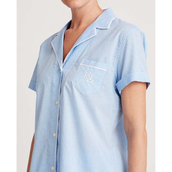 Blue Check Print Cotton-Blend Sleep Set Lauren 5