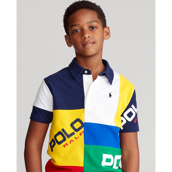 Multi Patchwork Cotton Mesh Polo Boys 8-20 7