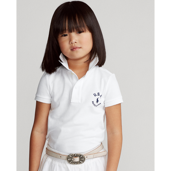 White Flag Cotton Mesh Polo Shirt Girls 2-6x 7