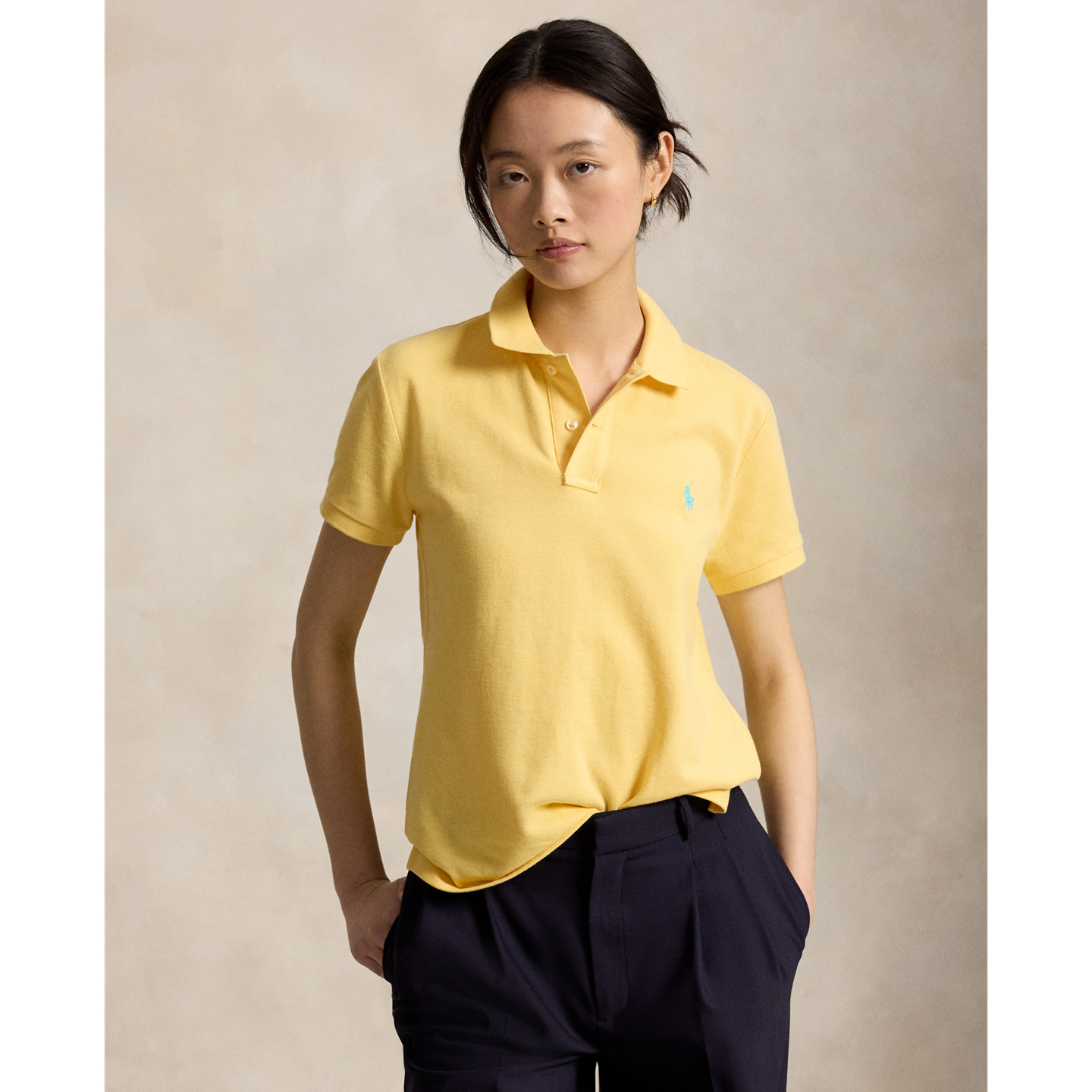 Женское поло Ralph Lauren The Iconic Classic Fit Mesh Polo Shirt, цвет: Жёлтый — фото 4