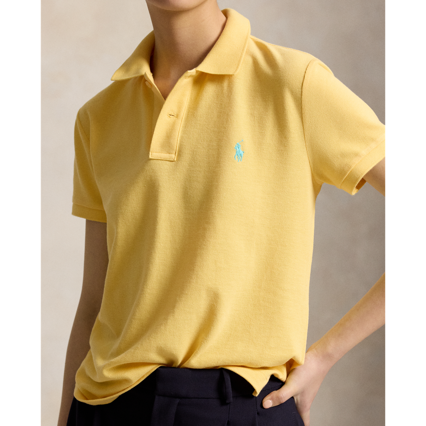 Женское поло Ralph Lauren The Iconic Classic Fit Mesh Polo Shirt, цвет: Жёлтый — фото 3
