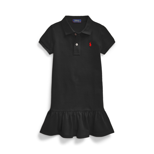 Polo Black Cotton Mesh Polo Dress Girls 2-6x 1