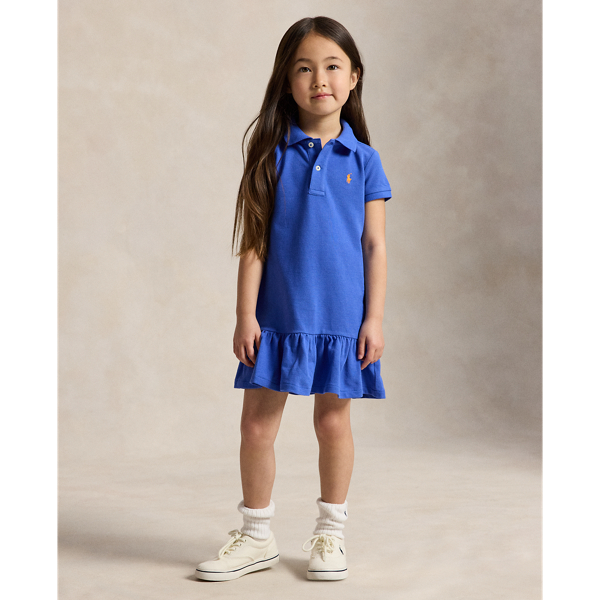 New Iris Blue Cotton Mesh Polo Dress Girls 2-6x 4