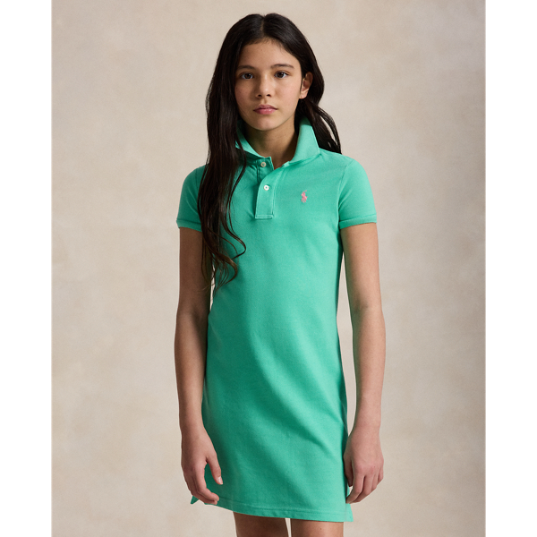 Sunset Green Cotton Mesh Polo Dress Girls 7-16 4