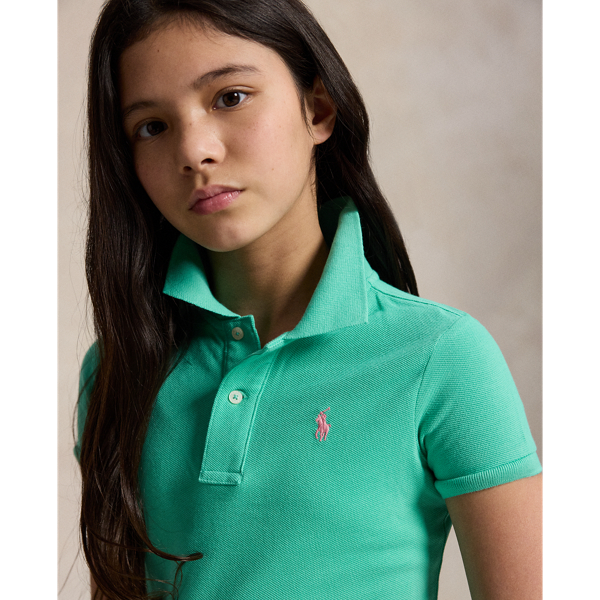 Sunset Green Cotton Mesh Polo Dress Girls 7-16 5