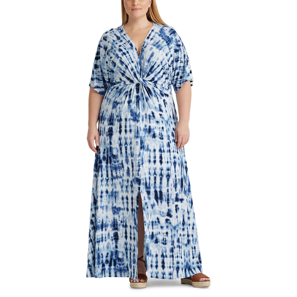 Blue Multi Tie-Dye Linen Dress Lauren Woman 2