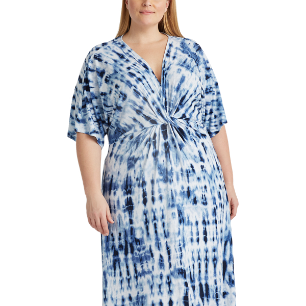 Blue Multi Tie-Dye Linen Dress Lauren Woman 3