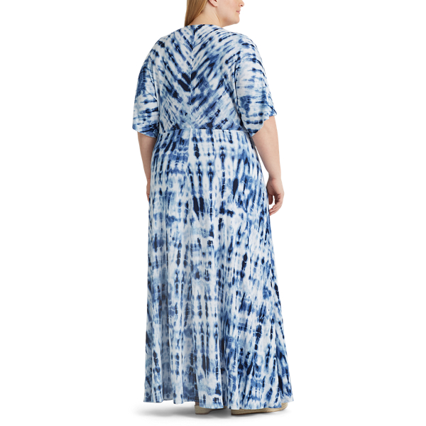 Blue Multi Tie-Dye Linen Dress Lauren Woman 4