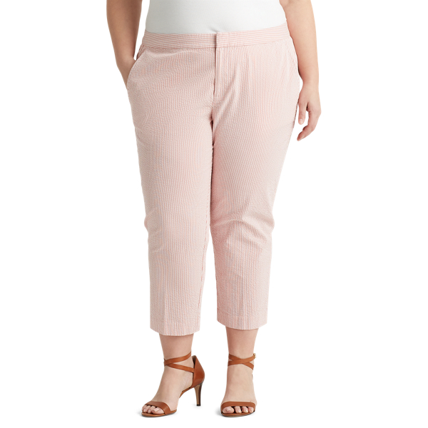 Hibiscus/White Seersucker Straight Trouser Lauren Woman 5